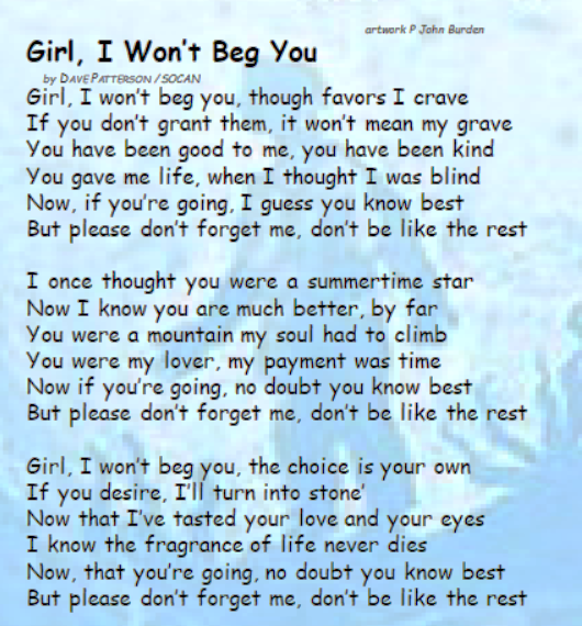 graphic for Girl I Won't Beg You